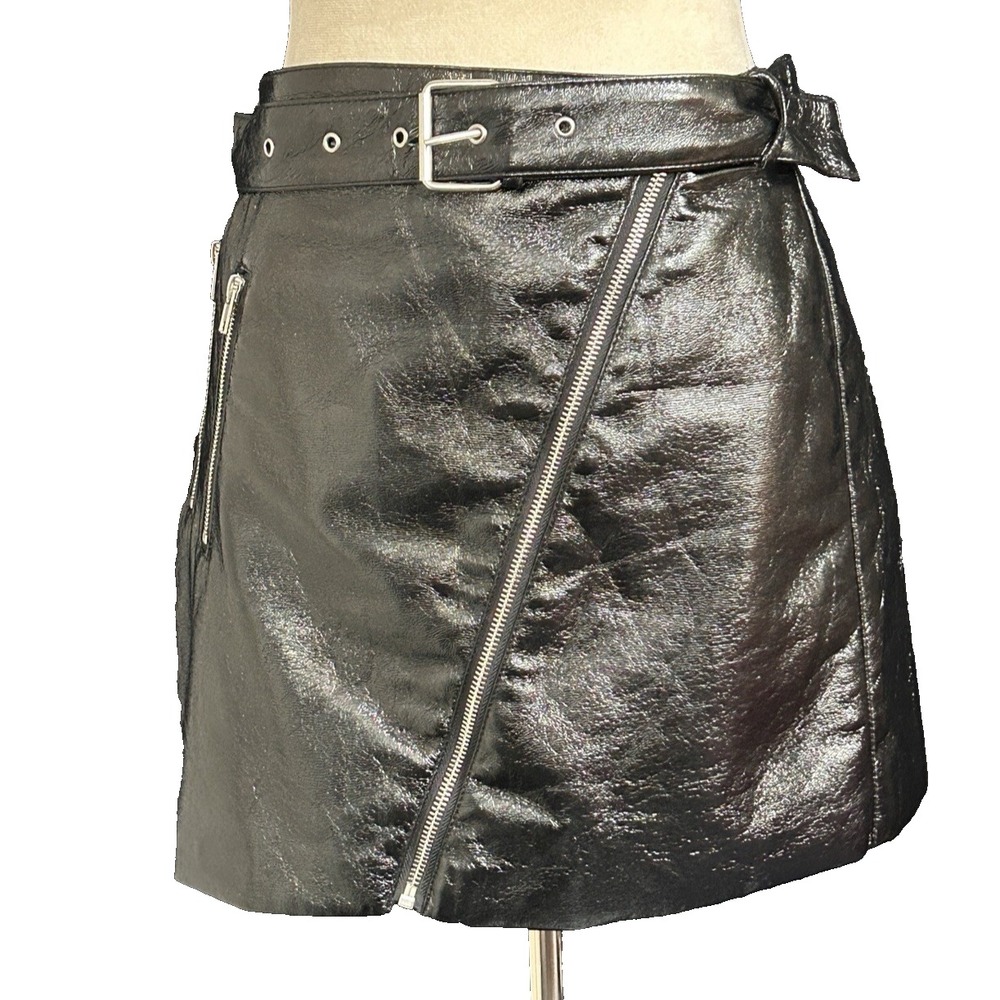 FOREVER21 Black Shiny Patent Leather Mini Skirt Goth Size Large